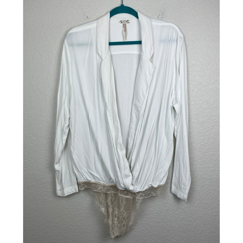 Intimately Free‎ People Bodysuit Womens Large White Long Sleeve Bohemian